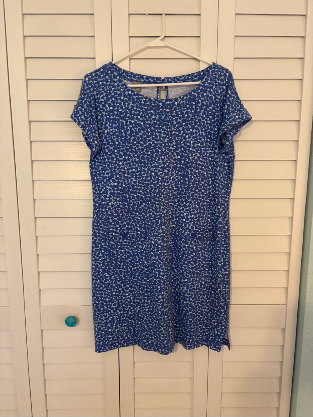 Talbots Blue Printed Cap-Sleeve Shift Dress